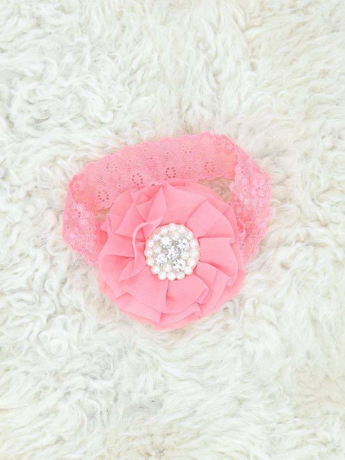 Chiffon Rhinestone & Pearls Headband - 21 Colors Available