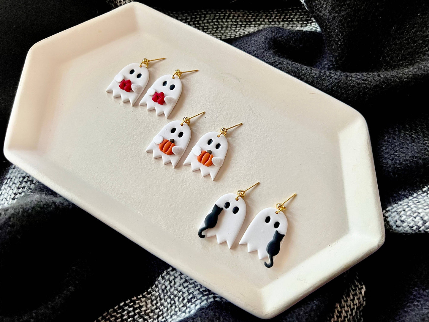 Pumpkin Ghost Earrings, Leaf Ghost Earrings, Cat Earrings