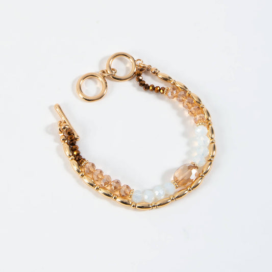 Sale - Monica Topaz + Gold Glass Bead Layer Toggle Bracelet