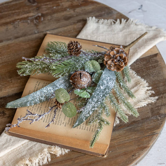 15" ICED FOREST FOLIAGE W/ BELLS PICK