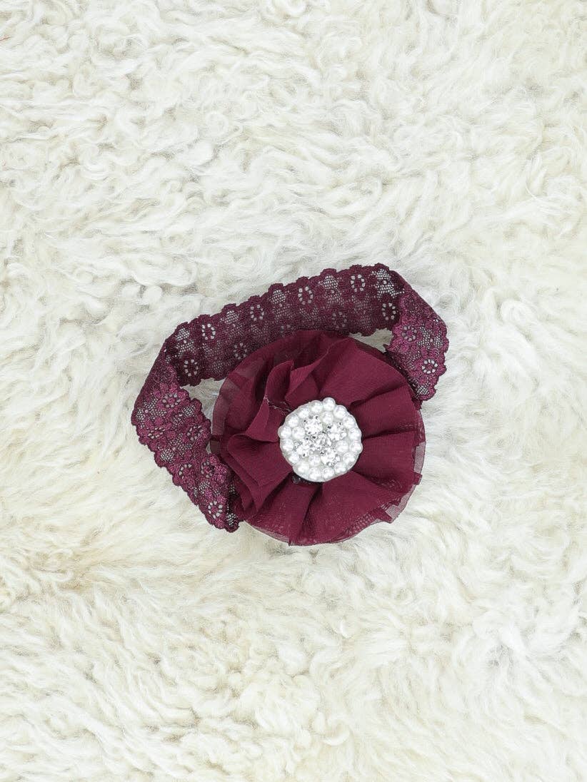 Chiffon Rhinestone & Pearls Headband - 21 Colors Available