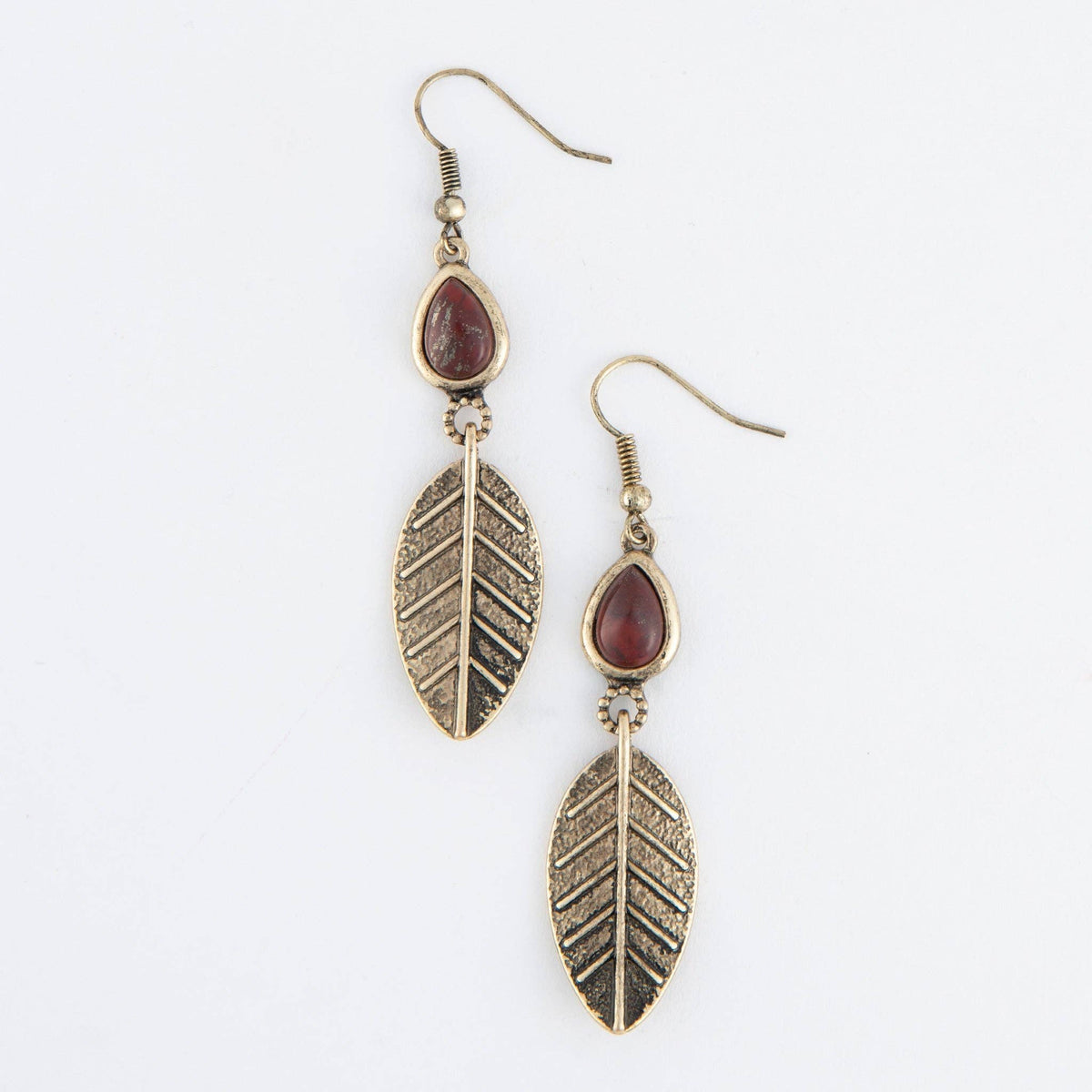 Wild Spirit Rainbow Jasper Gold Leaf Earrings