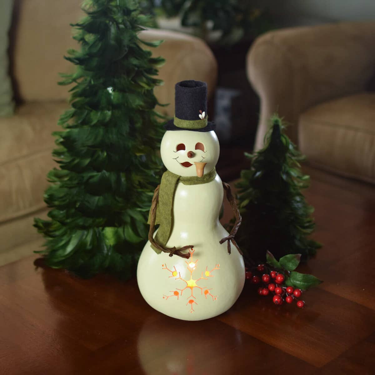 Meadowbrooke Snowman with Arms Hand-Crafted Gourd w/Light