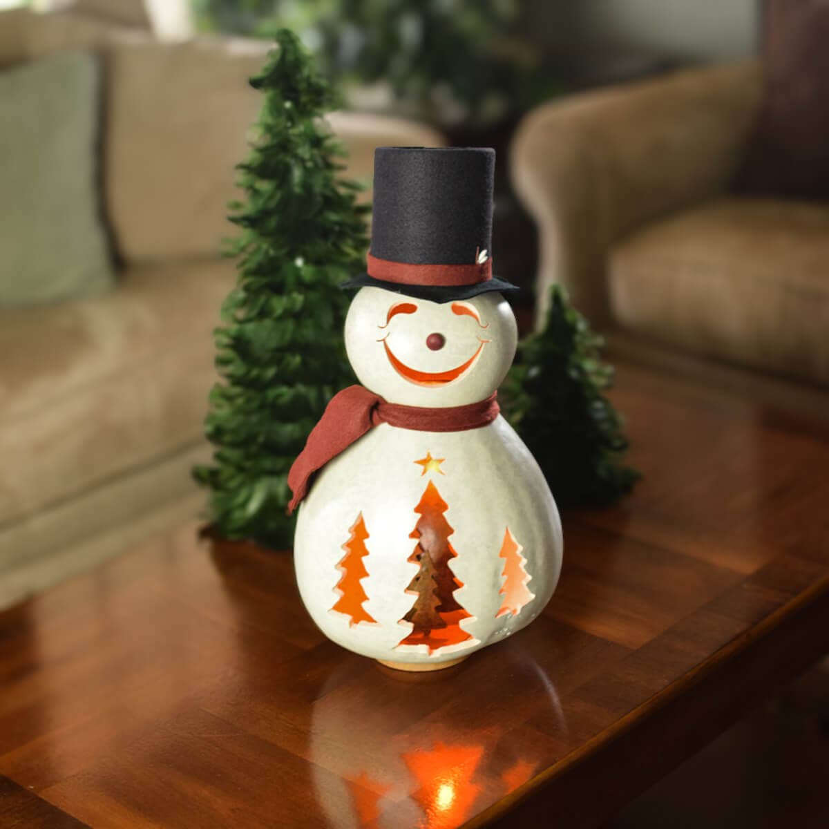 Easton Snowman Extra Large Lit Hand-Crafted Gourd Luminary
