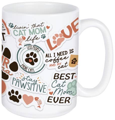 Cat Mom Sticker Boxed Mug