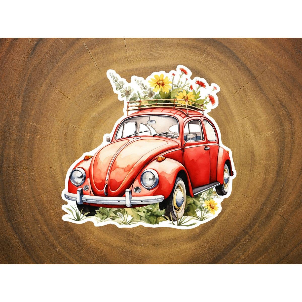 VW Beetle with Flowers | Cute Sticker | Hippie Happy Sticker