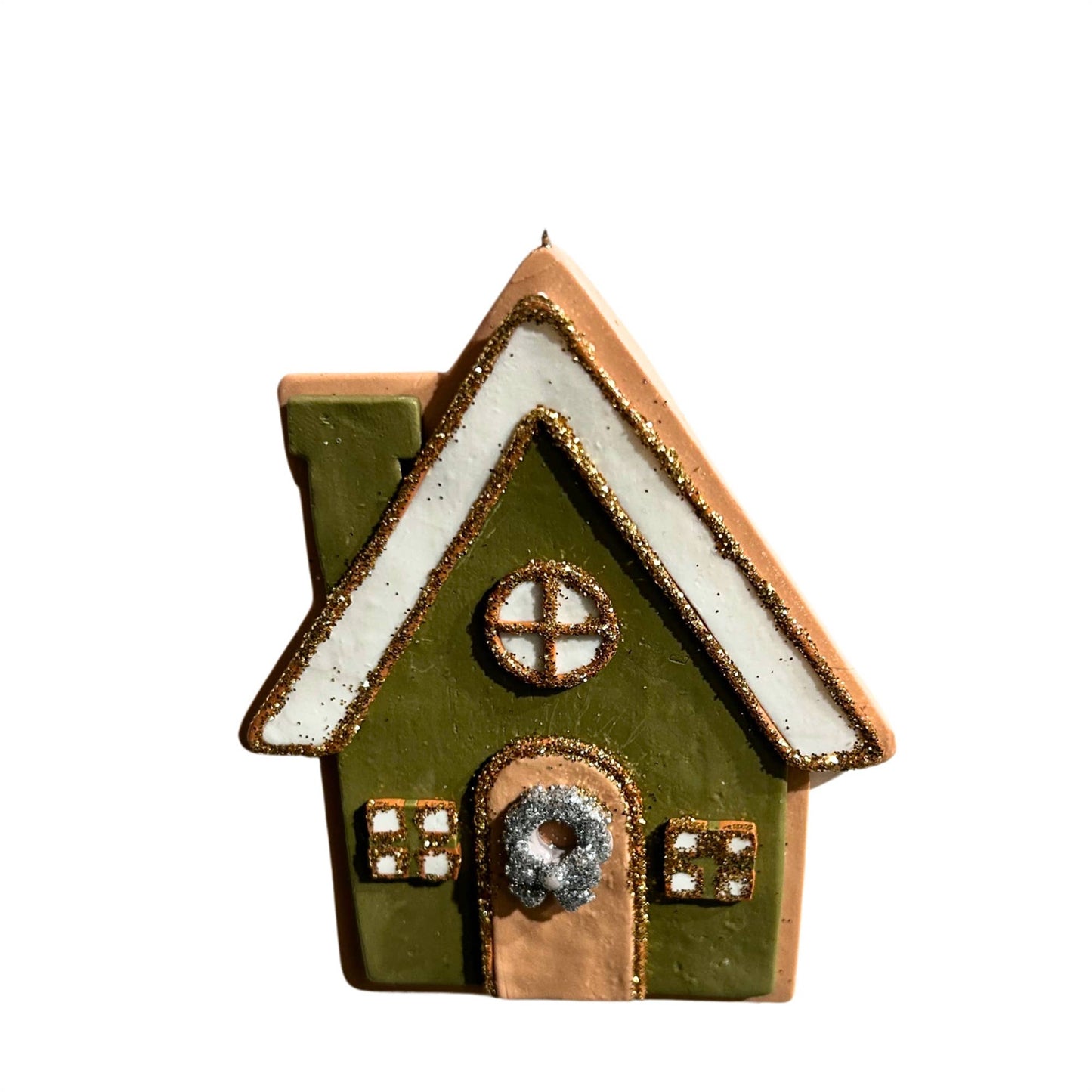 WHITE GINGERBREAD HOUSE COOKIE ORNAMENT 4"