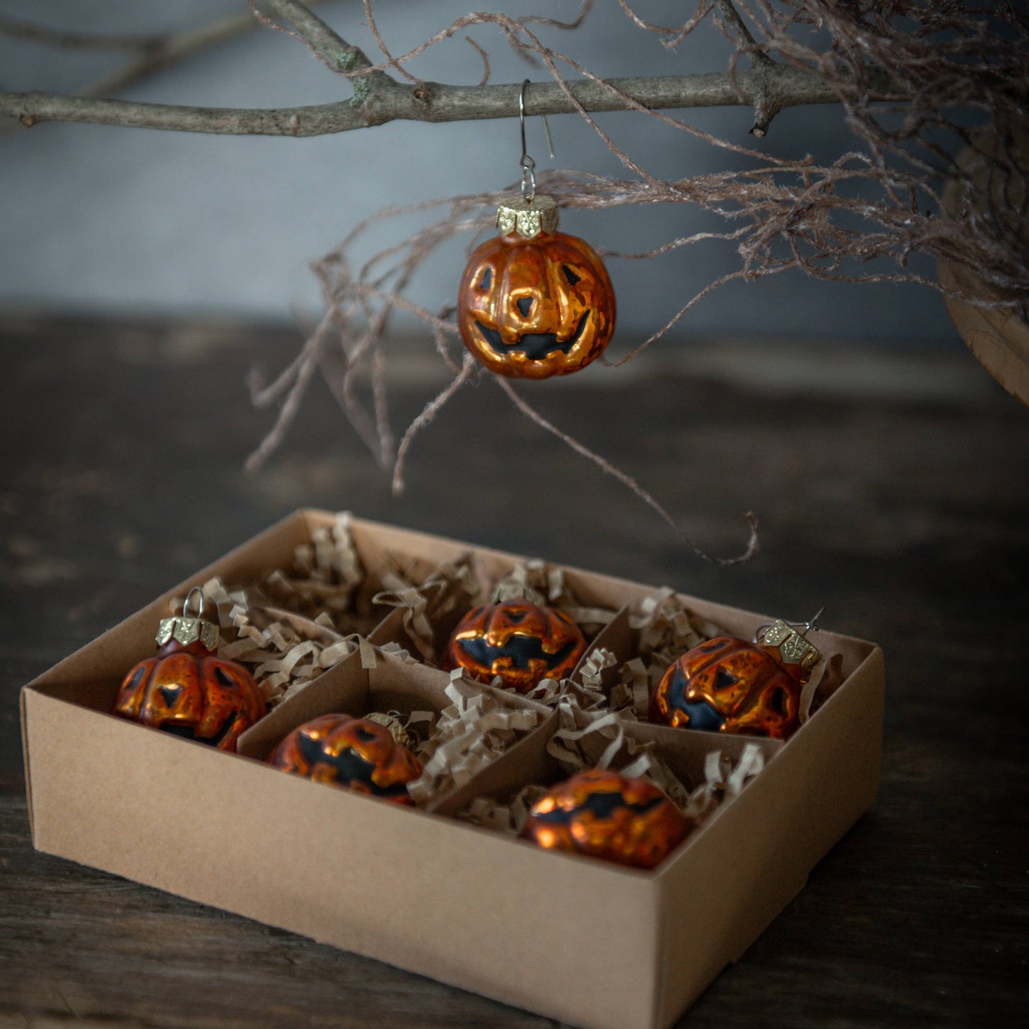SET/ 6 MINI JACK O LANTERN ORNAMENTS