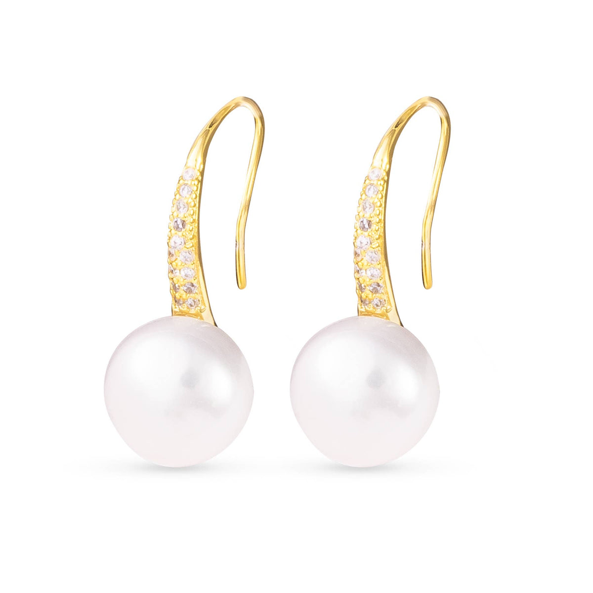 Dazzling Pearl Drop Earrings with Gold & Cubic Zirconia