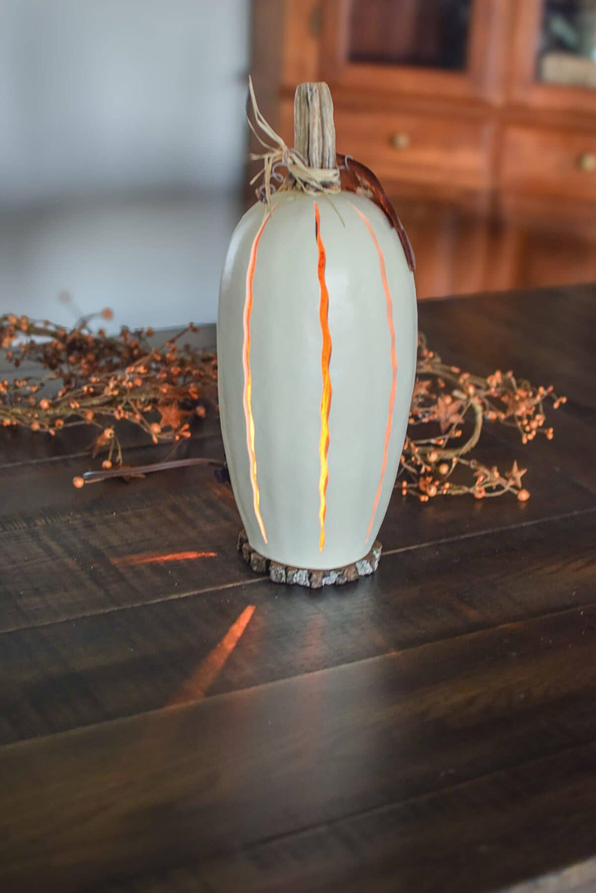 Tall Pumpkin Luminary Gourd - Large Tall Lit White