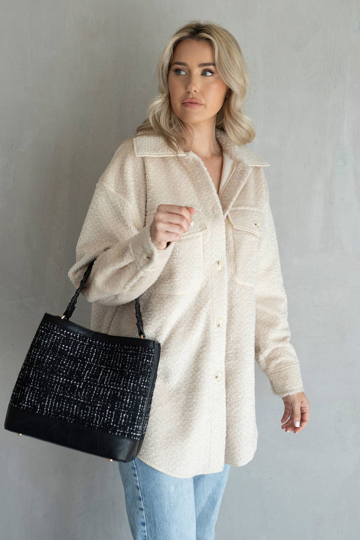 JKT2206 Lyric Knit Textured Jacket w/ Faux Pockets