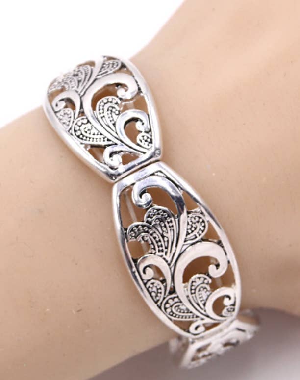 FR6896  Studded Ball Filigree Cutout Metal Stretch Bracelet