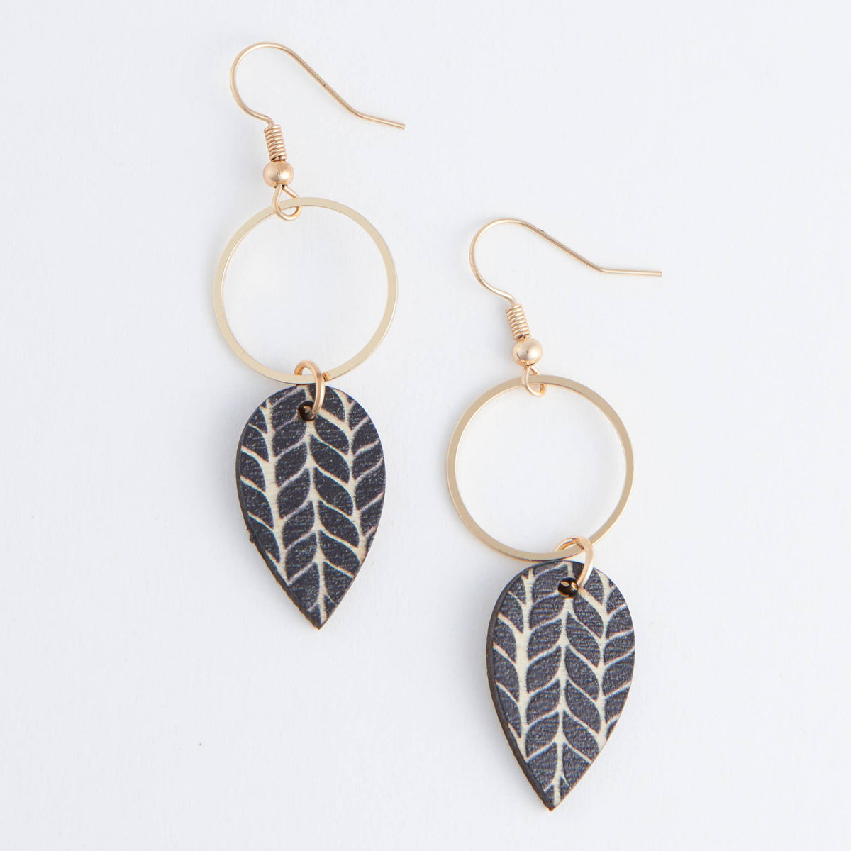 Drop Earrings Jolie Wooden Leaf Gold
