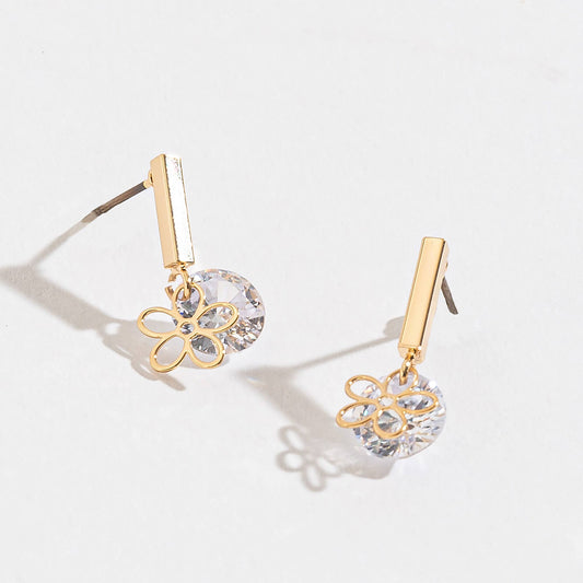 Cubic Zirconia Flower Post Drop Dazzler Earrings