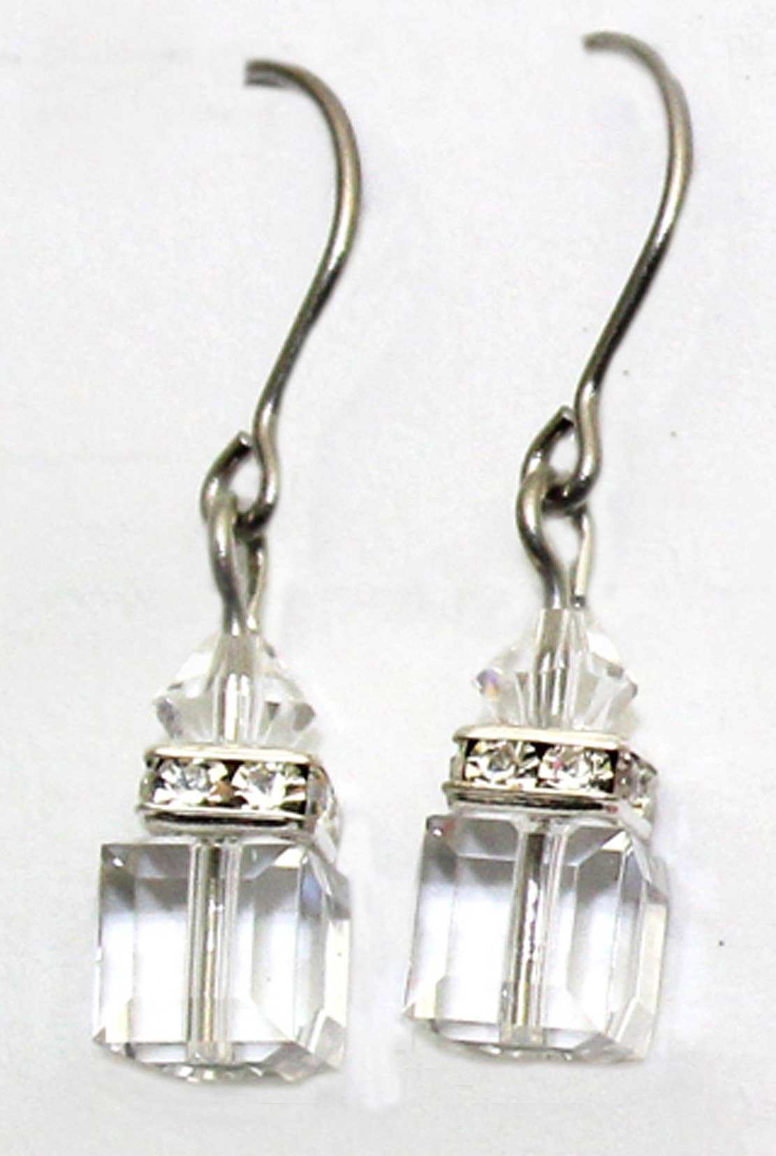 Clear Crystal Cube 6mm and Rhinestone Dangle Earring