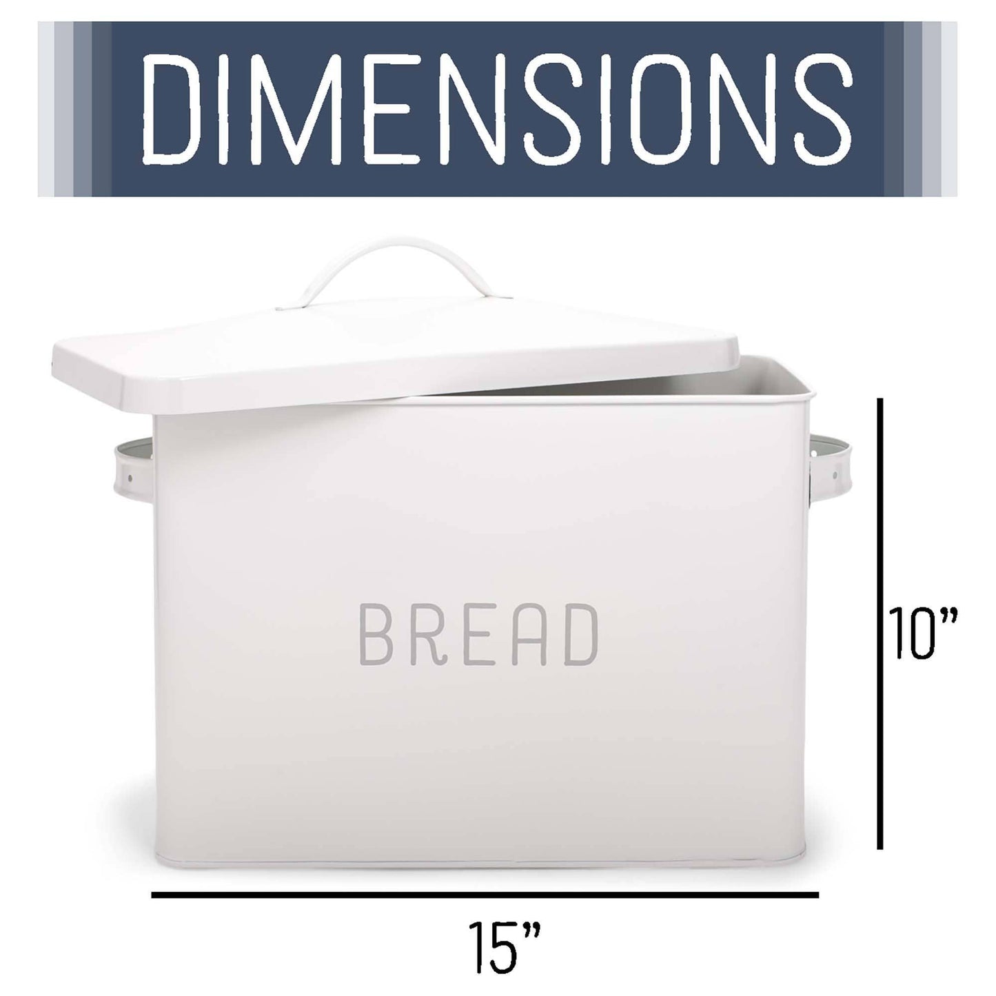 X-LG White Metal Farmhouse Bread Box - Holds Two Full Loaves