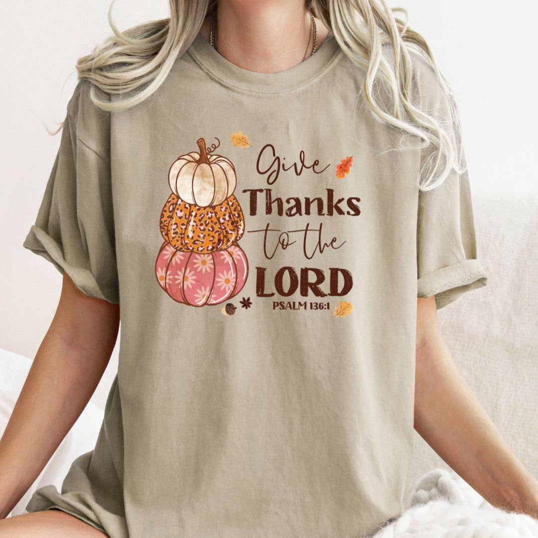 Psalm 136 Give Thanks Fall Graphic Tee - Christian Tee