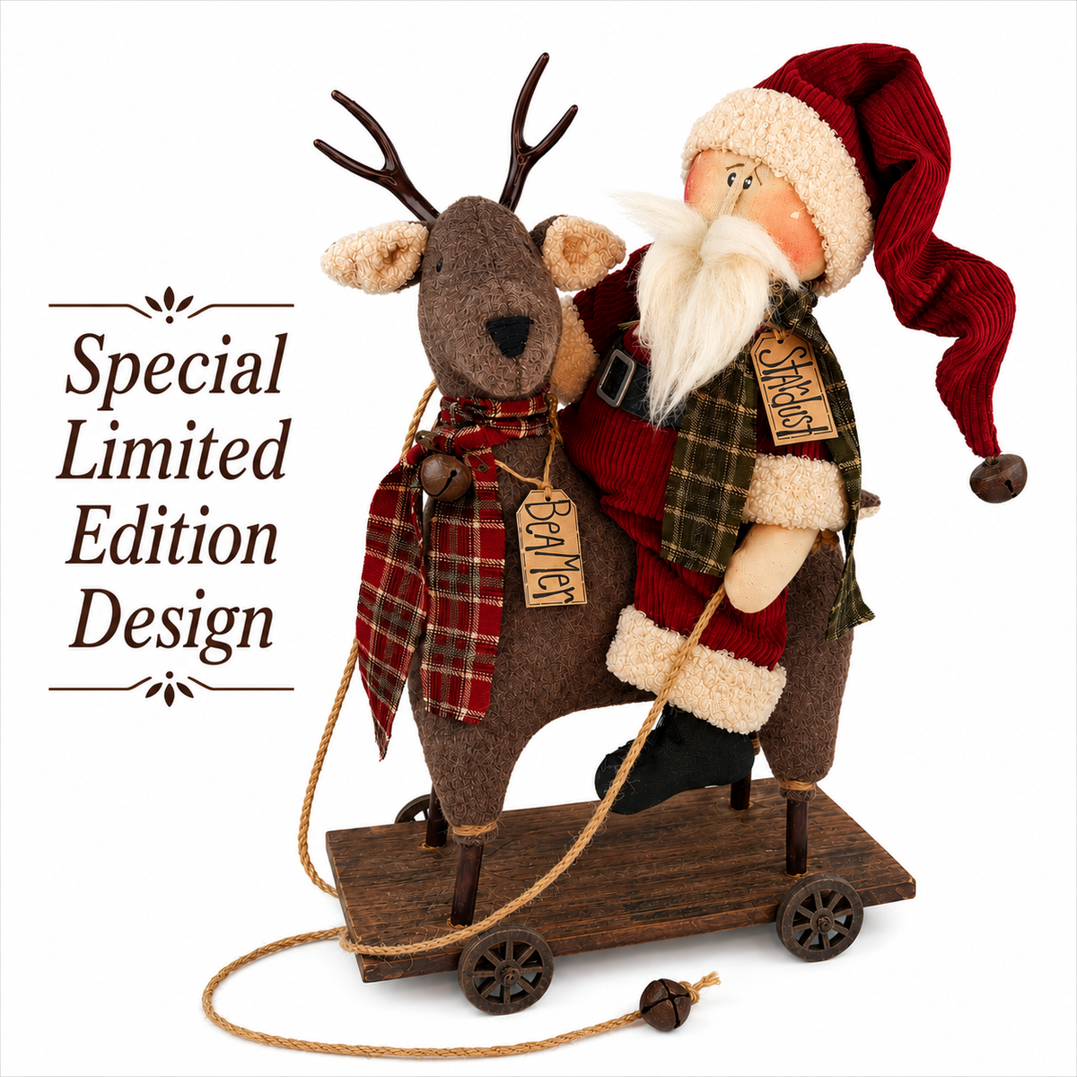Stardust Santa on Beamer Deer Pull Cart - Special Edition