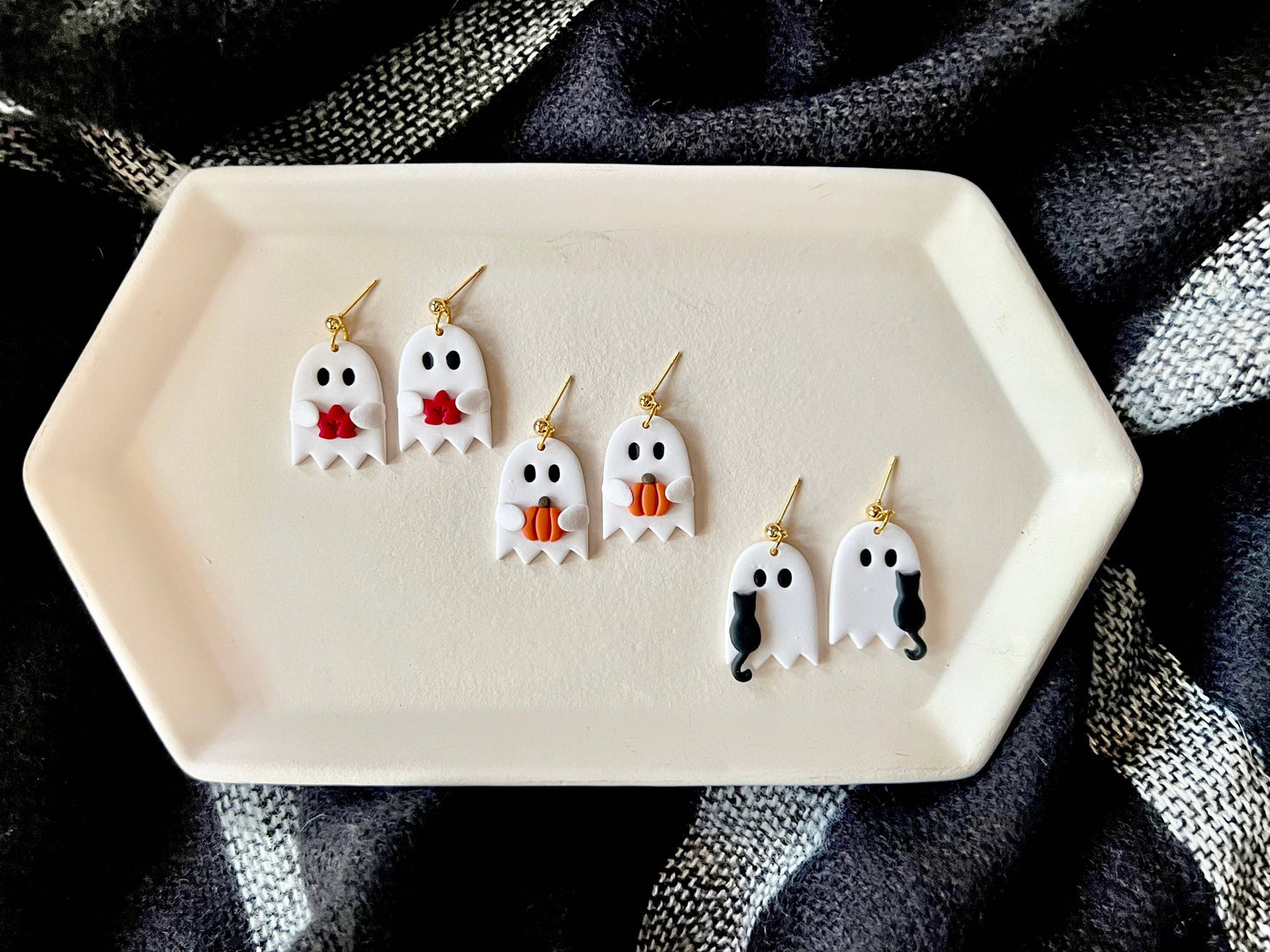 Pumpkin Ghost Earrings, Leaf Ghost Earrings, Cat Earrings