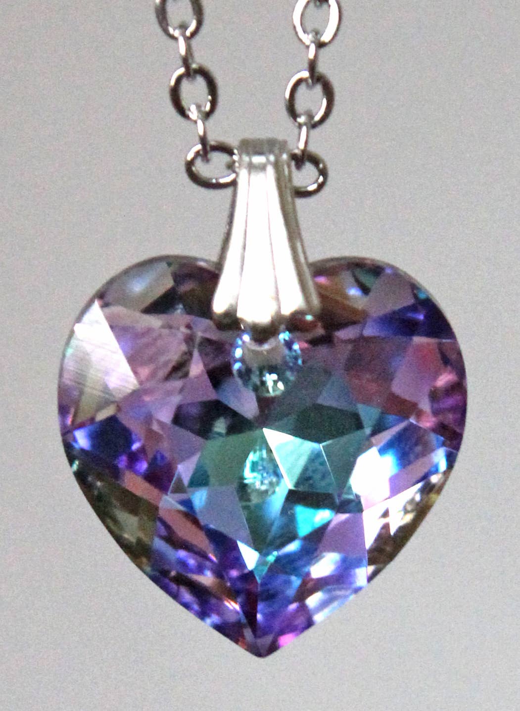 Crystal VL Gem Heart Pendant on 18" Silver Colored Chain