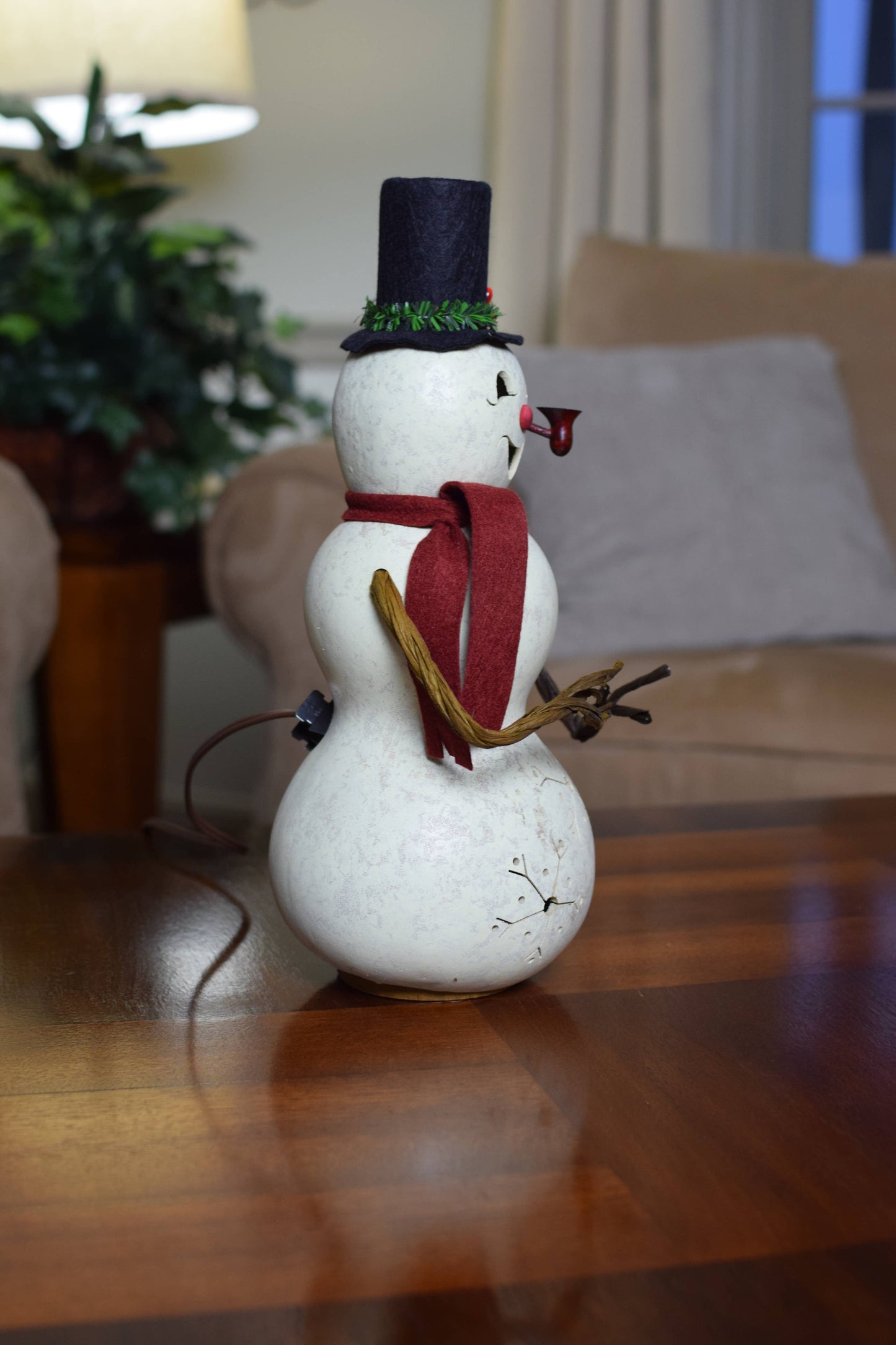 Blizzard Snowman Medium Lit Handcrafted Gourd