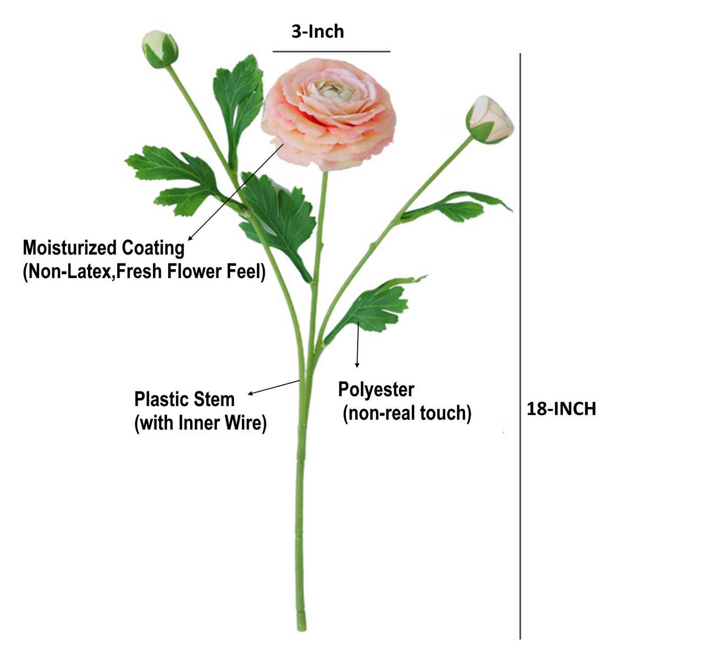 18"-Real Touch Ranunculus with 2 buds