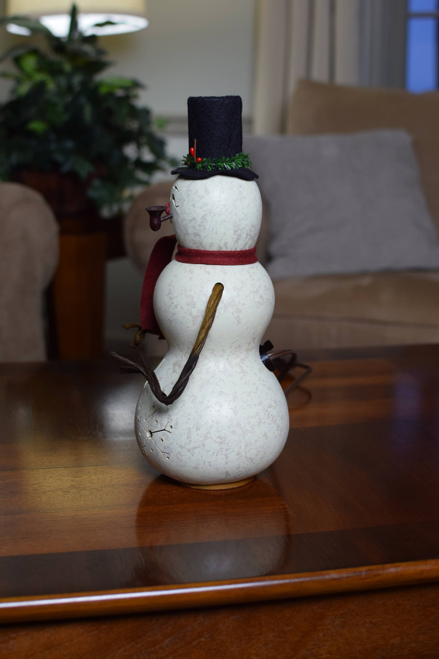 Blizzard Snowman Medium Lit Handcrafted Gourd