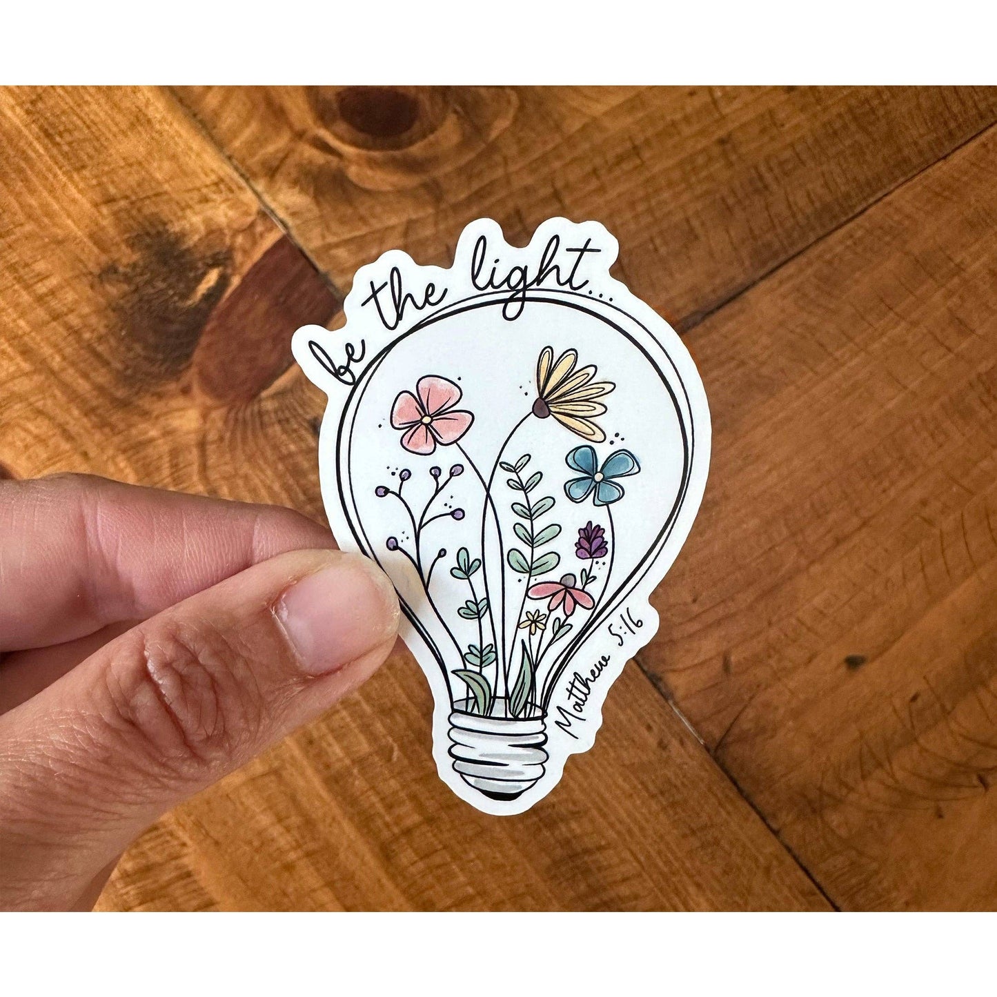 Be the Light | Christian Sticker | Lightbulb with Flowers