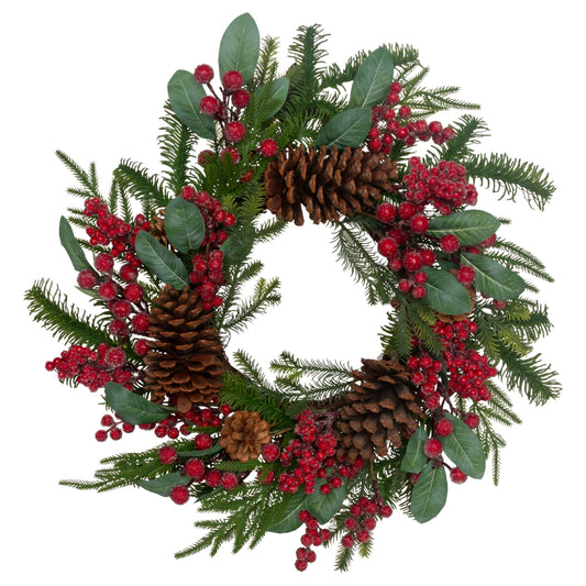 25" Dia Frosted Cranberry Pinecone Wreath Christmas
