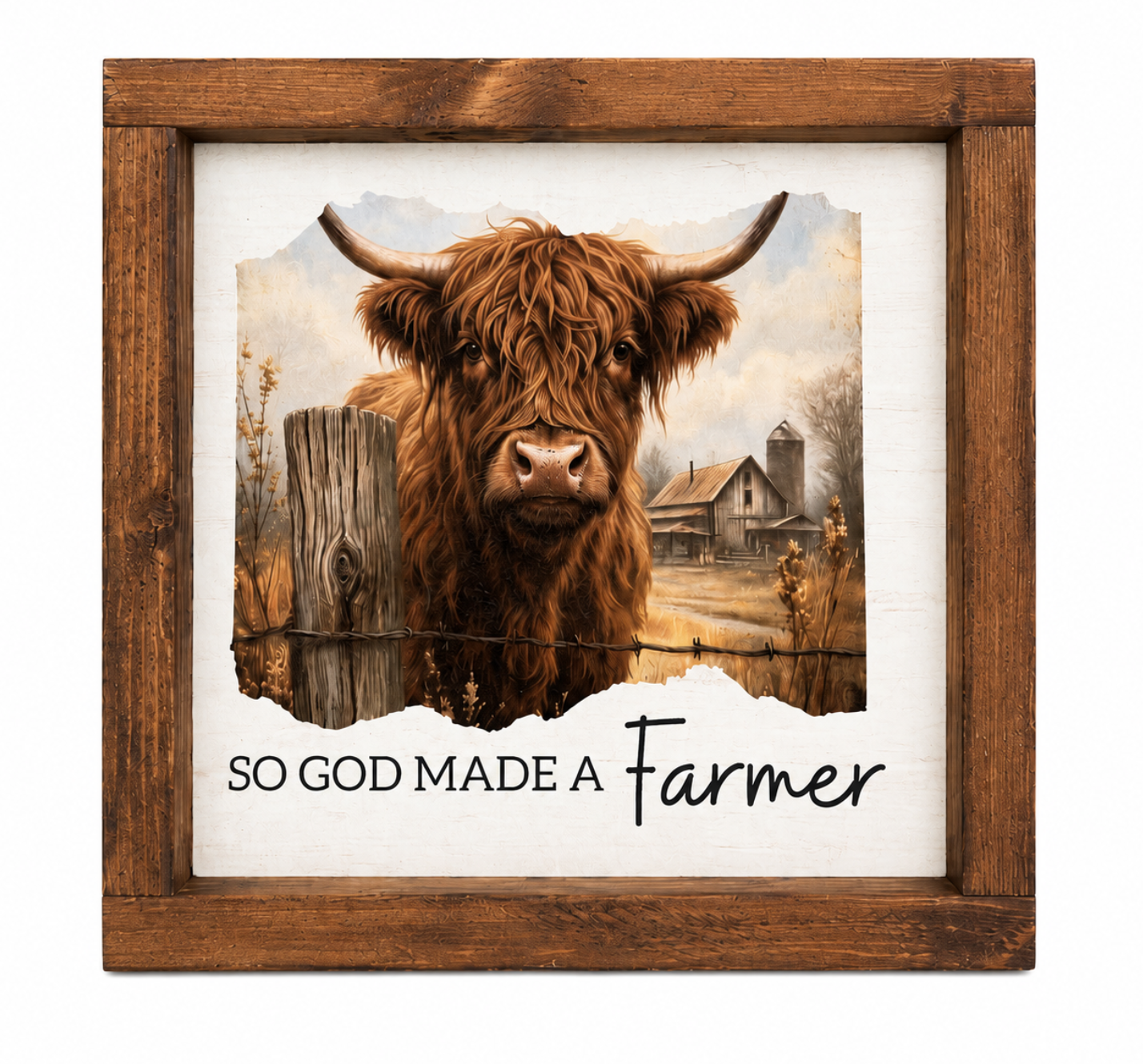 So God Made a Farmer Highland Cow Rustic Farmhouse wood Sign