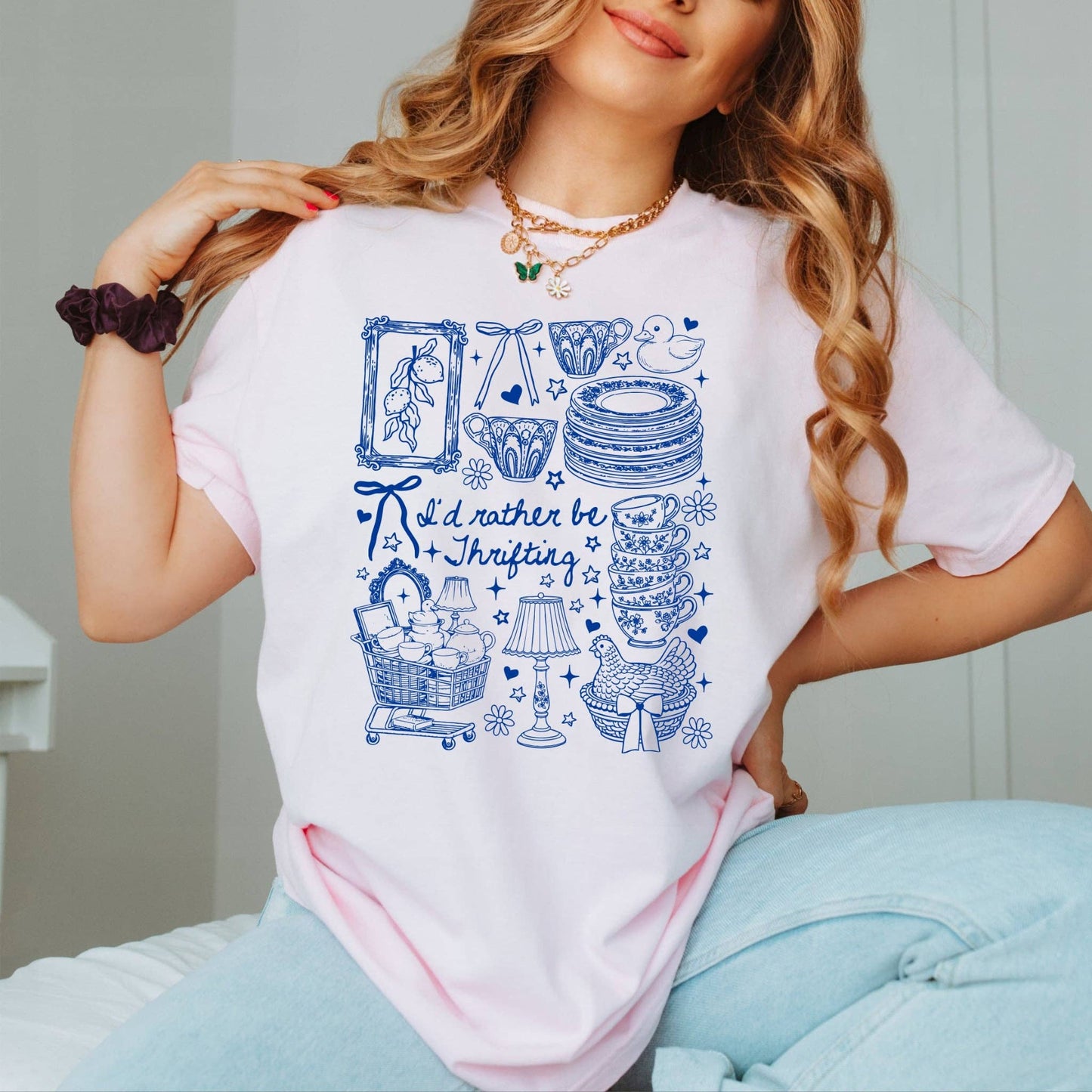 Vintage Rather be Thrifting Pink Collage CC  Graphic Tee
