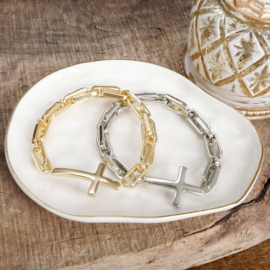 Sideways Cross Stretch Bracelet – Gold or Silver Tone