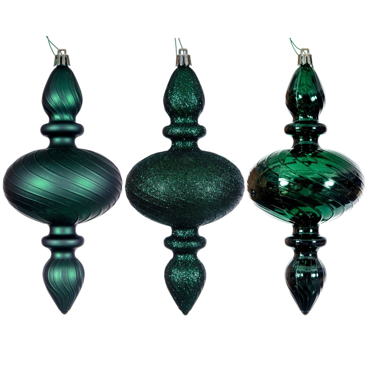 Vickerman 8.2" Midnt Green Swirl Finial Orn 3/Asst