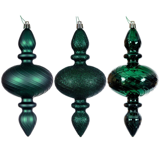 Vickerman 8.2" Midnt Green Swirl Finial Orn 3/Asst