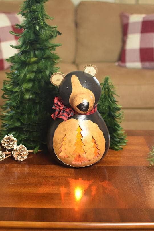 Brooks the Bear Handcrafted Large Lit Gourd Luminary