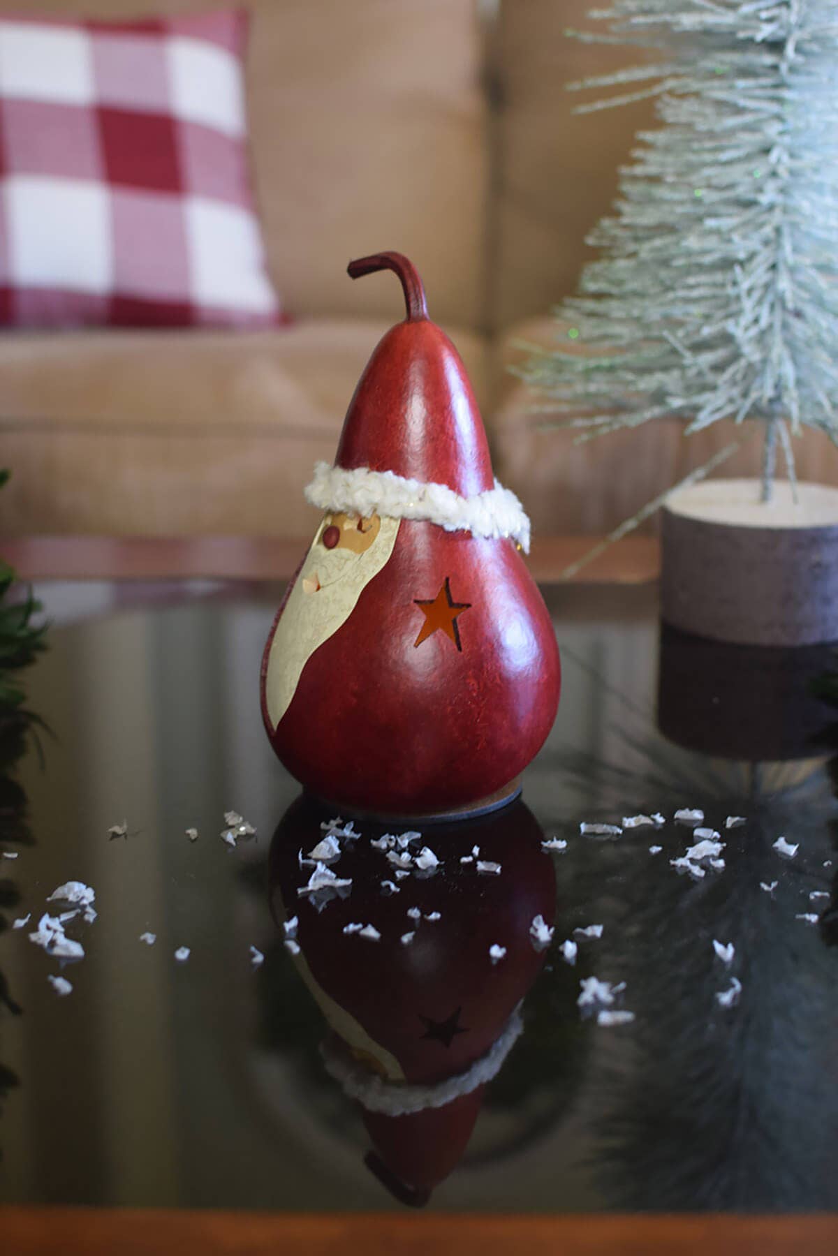 Red Santa Hand-Crafted Gourd - Miniature