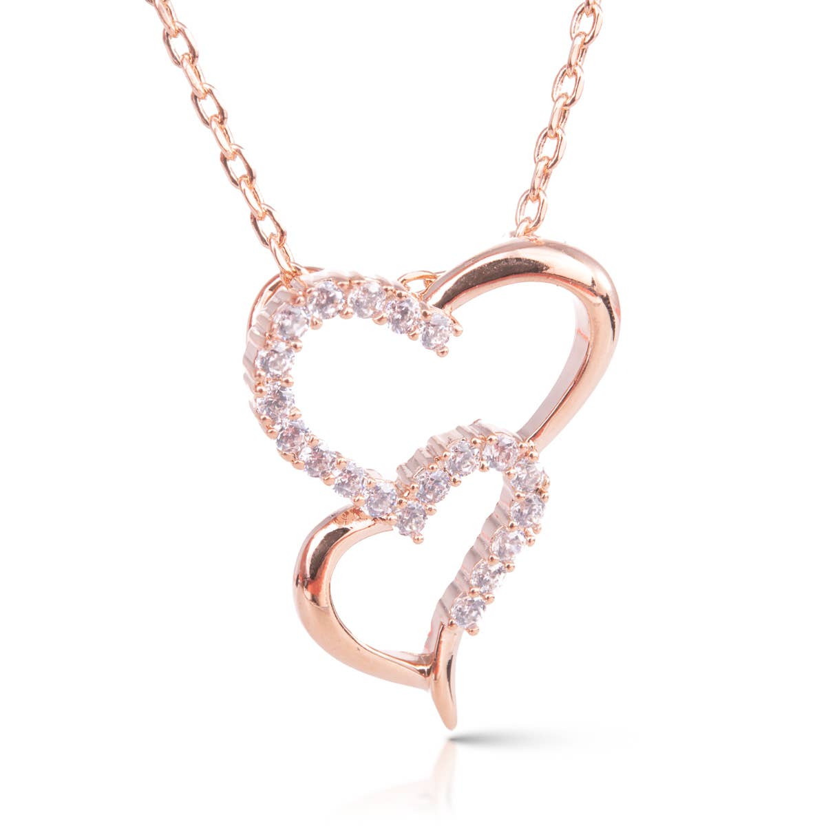 Ice Blu Double Heart Necklace - Rosegold