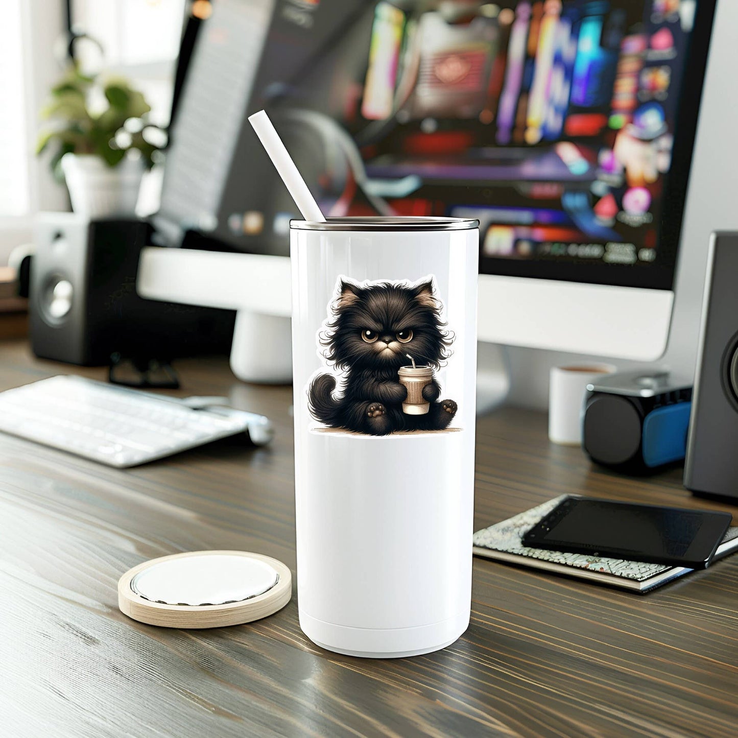 Funny Grumpy Coffee Cat Vinyl Sticker