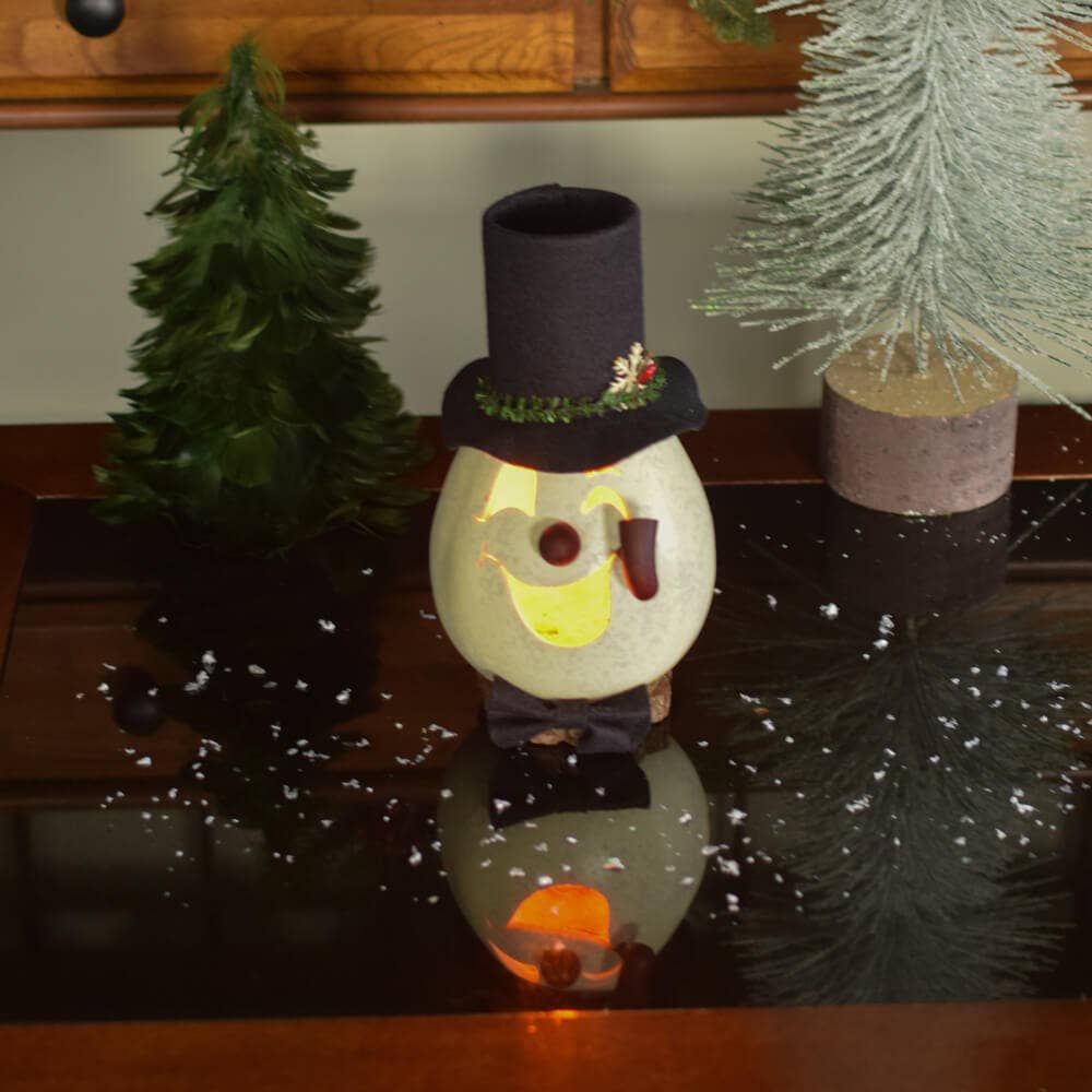 Clyde Snowman Small Lit Hand-Crafted Gourd Luminary