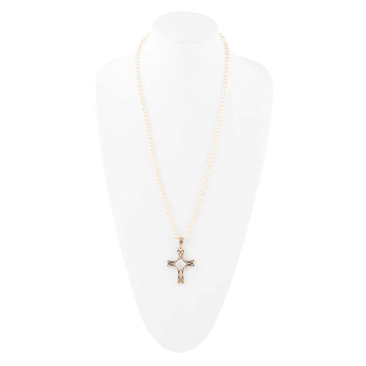 The Light White Mother of Pearl Cross Pendant Golden Necklace