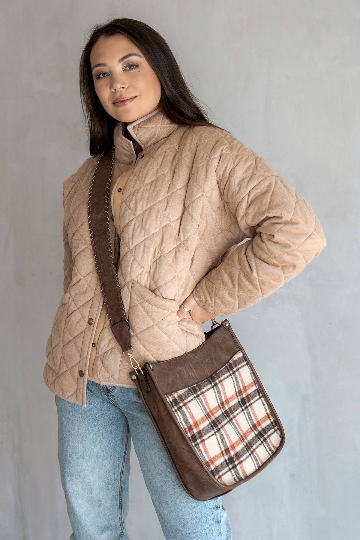 M1977PLD Chloe Plaid Crossbody with Guitar Strap