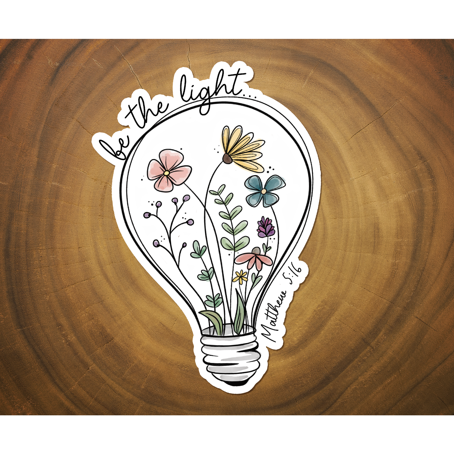 Be the Light | Christian Sticker | Lightbulb with Flowers